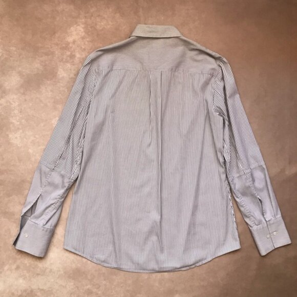 Theory Vertical Stripes Cotton Button Down Shirt Collar Pearly Buttons L - Picture 3 of 6